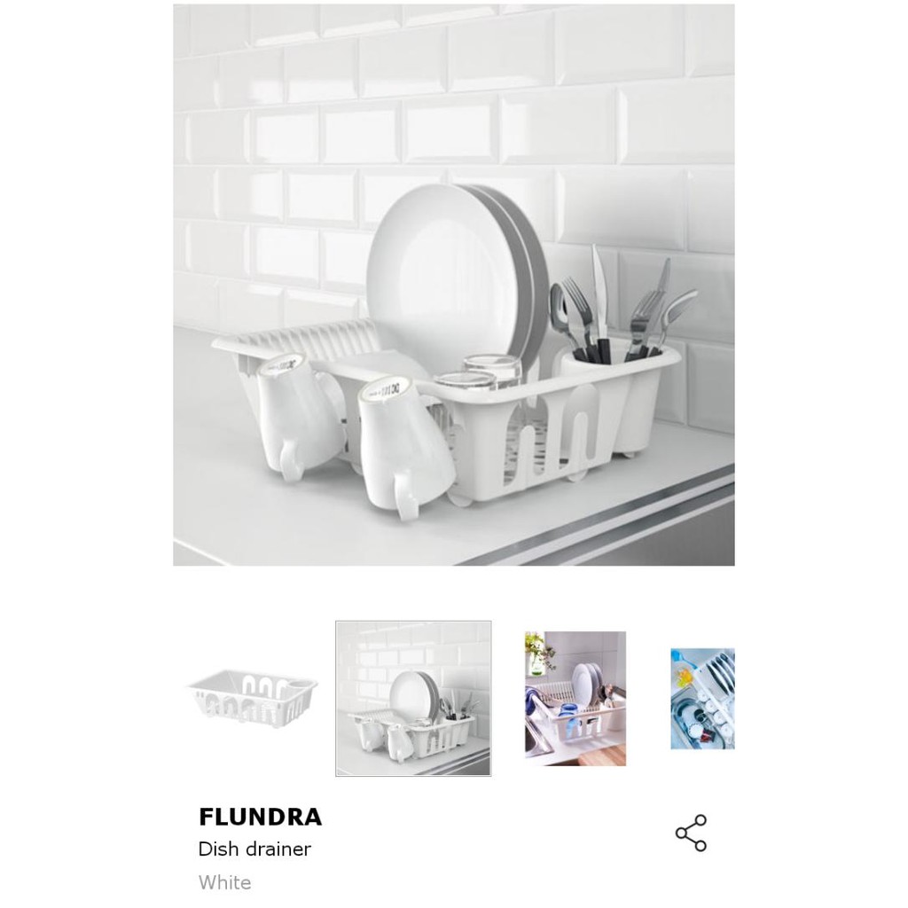 Ikea Flundra Dish Drainer with Tray White Plastic