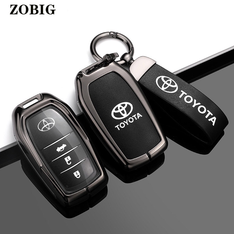 ZOBIG Zinc alloy leather Car Key Fob Cover Case Holder For Toyota Camry  Highlander Crown RAV4 Prador