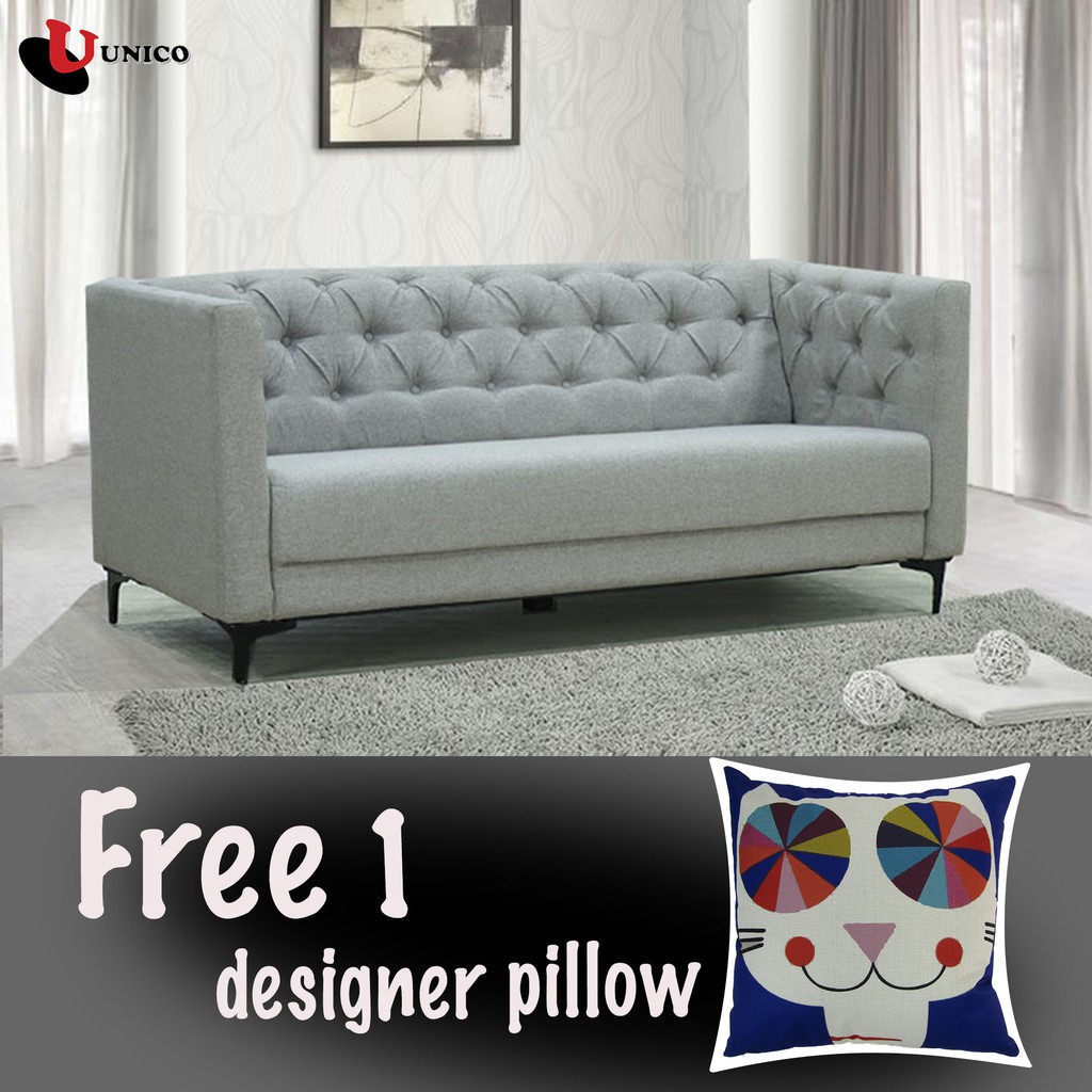 UNICO ABELINA 3 SEATER SOFA (FABRIC GREY) | Shopee Malaysia