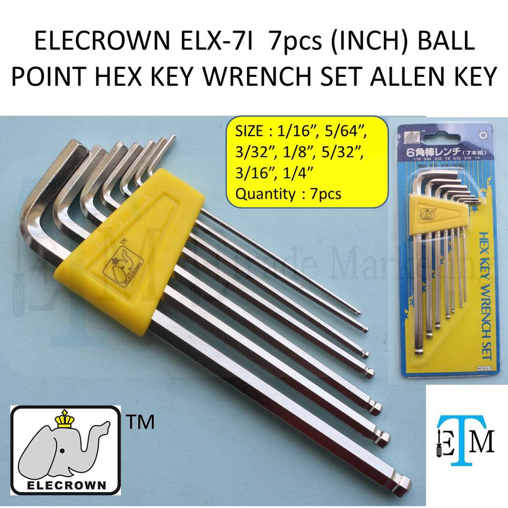 Allen key deals inches