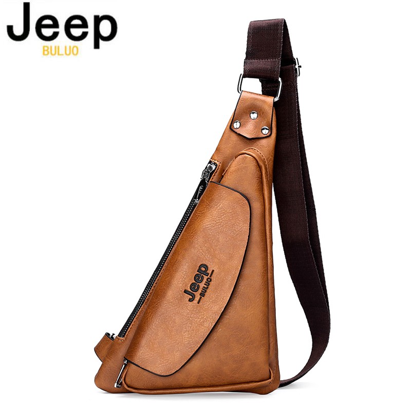 JEEP BULUO Mens Sling Bag, Split Leather Messenger Bag