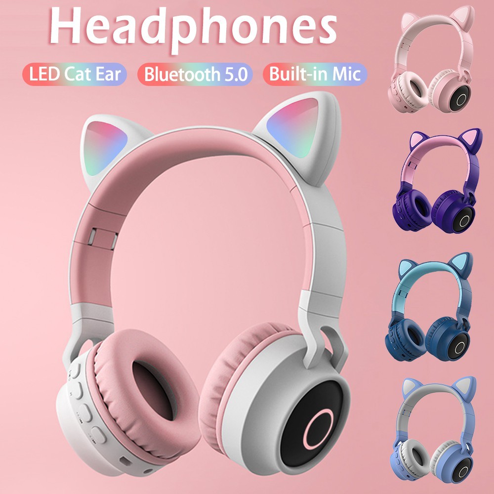 LED Cat Ear Wireless Headphone Bluetooth 5.0 Stereo Gaming Trendy