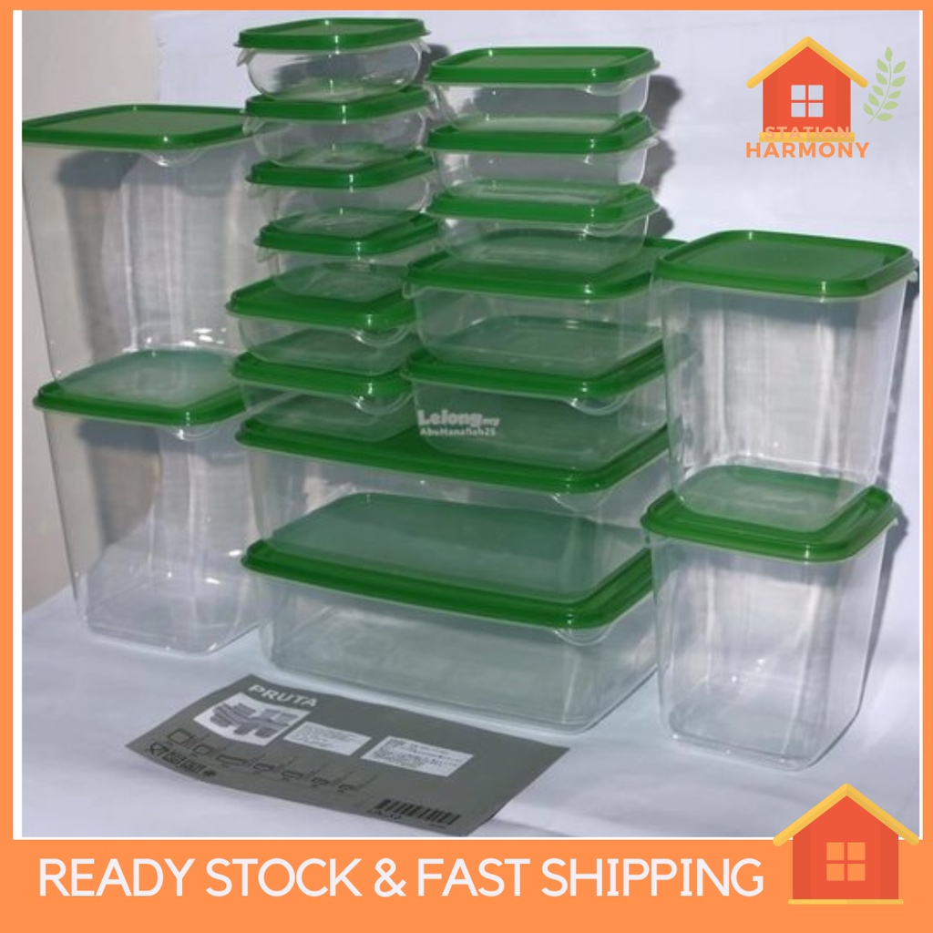 PRUTA Food Container Boxes with Lid Set of 17 Clear/Green Microwave Freezer  Dishwasher Safe