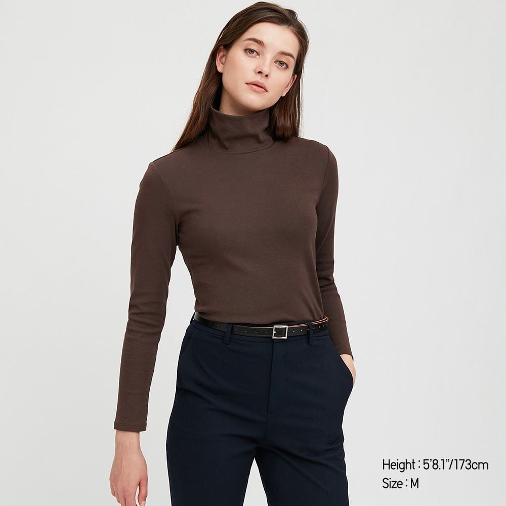 100% ORIGINAL UNIQLO WOMEN Stretch Cotton Turtleneck Long Sleeve T-Shirt