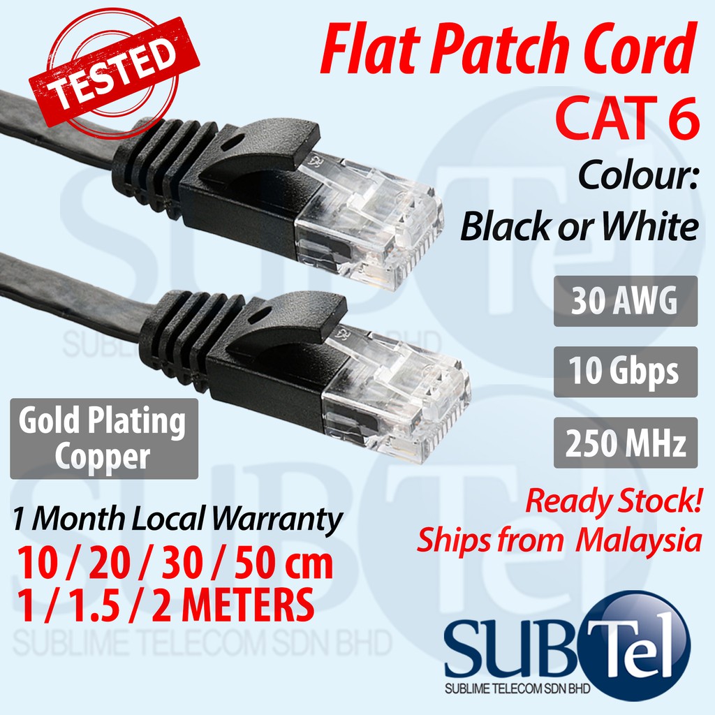 White Flat CAT6 Cable - Pure Copper Network Cable