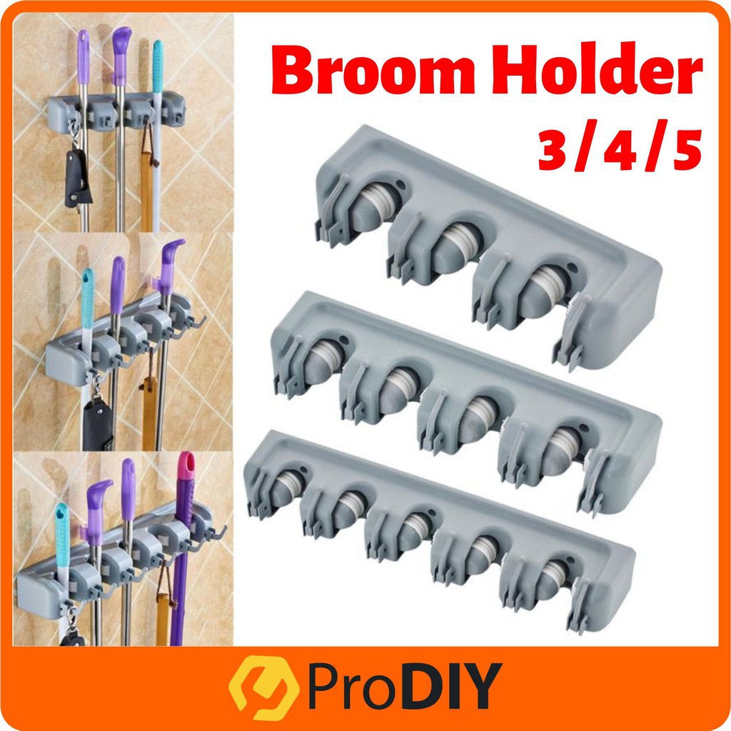 3/4/5 Slot Mop and Broom Holder Brush Broom Hanger Storage Rack Kitchen  Organizer Mounted Accessory (RANDOM COLOUR)拖把支架