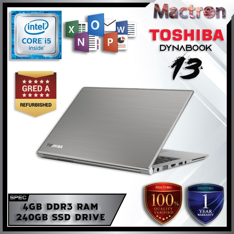 TOSHIBA DYNABOOK 13 INCH R634 - INTEL CORE I5 4TH GEN / 4GB DDR3 RAM /  240GB SSD / 13 INCH / WINDOW 10 PRO / SLIM