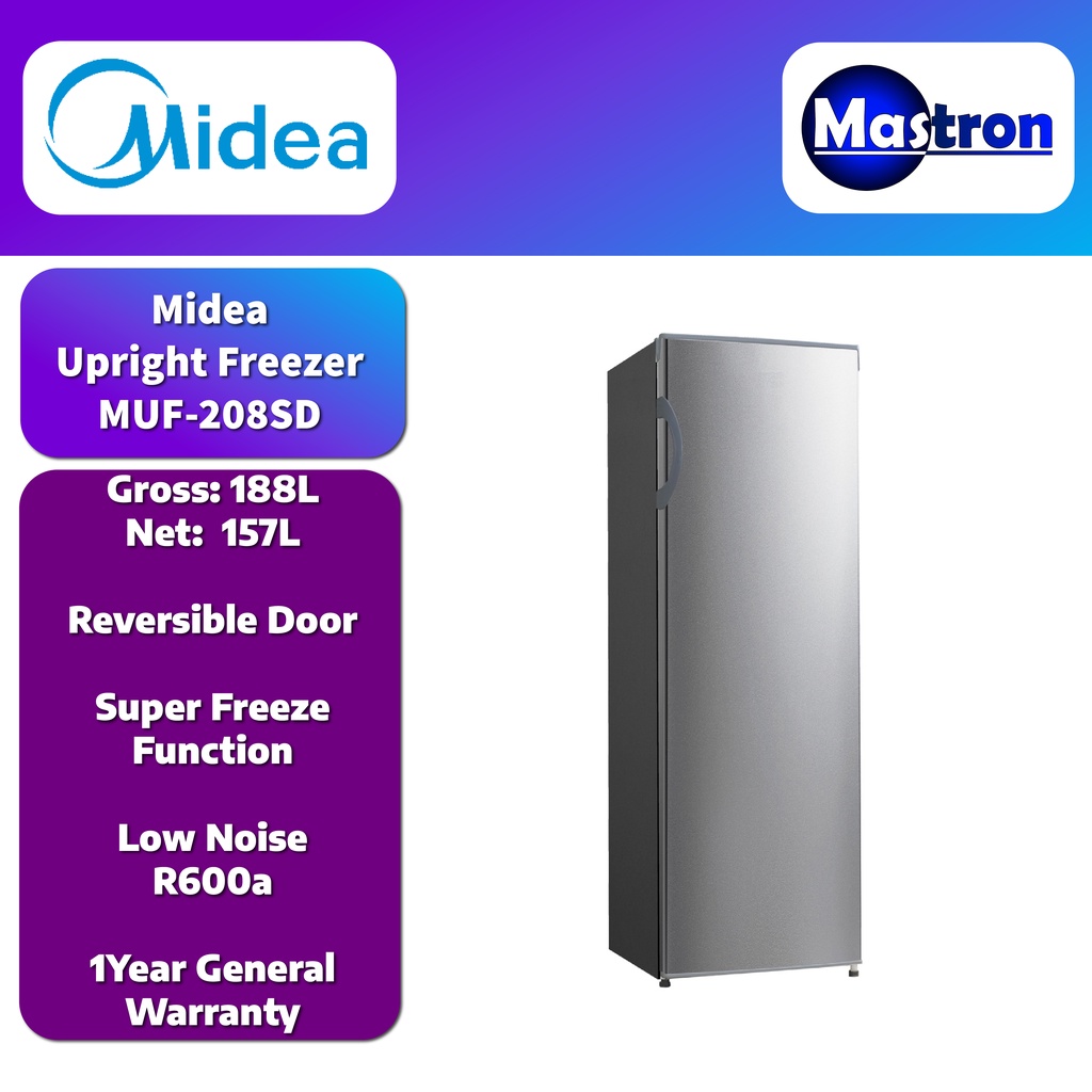 Midea Freezer (188L) Standing Freezer Eco-R600a Super Freeze Function  Upright Freezer MUF-208SD