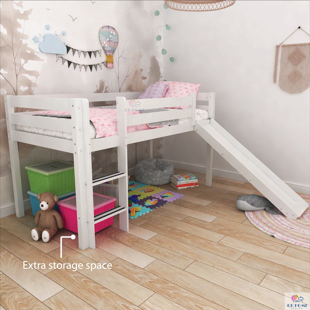 Kids loft store bed with slide