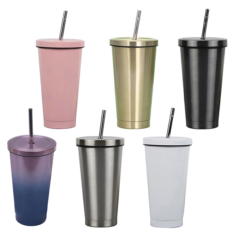 500ml Tumbler with Lid and Straw Stainless Steel Insulated Coffee Tumbler  Cup Drinking Mug