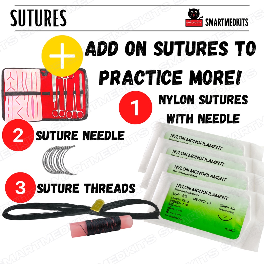 Colorful surgical nylon monofilament suture with a curved needle.