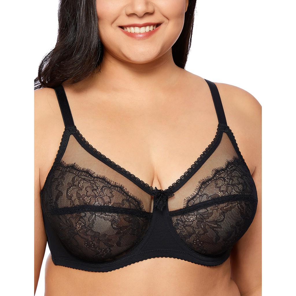 Women's Sheer Lace Unlined Minimizer Underwire Full Figure Bra