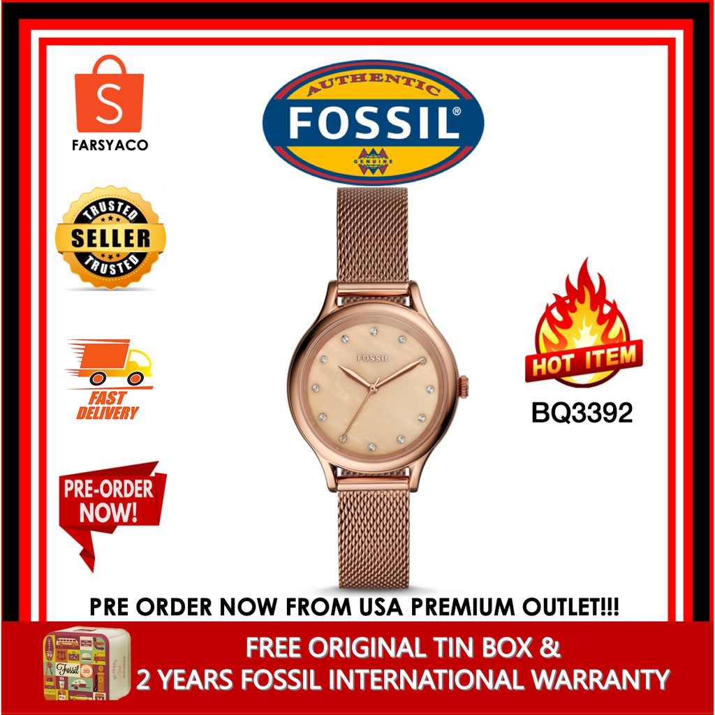From USA) Fossil BQ3392 LANEY THREE-HAND ROSE-GOLD-TONE STAINLESS
