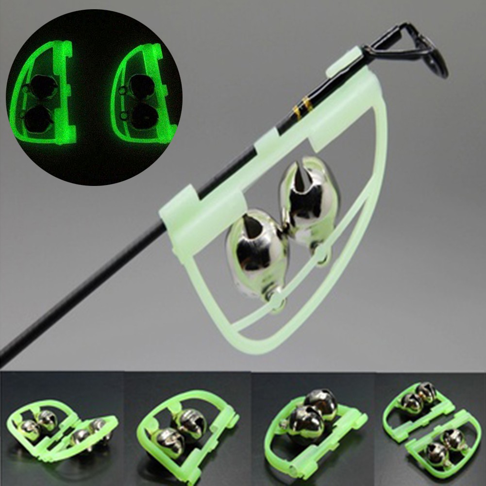 Gowinter 2Pcs Outdoor Night Glow Twin Bell Rings Fishing Rod Clip