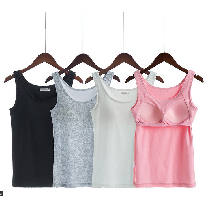 Ladies Camisole Tops With Built in Bra Women Vest Padded Slim Tank Tops  Soft Tee