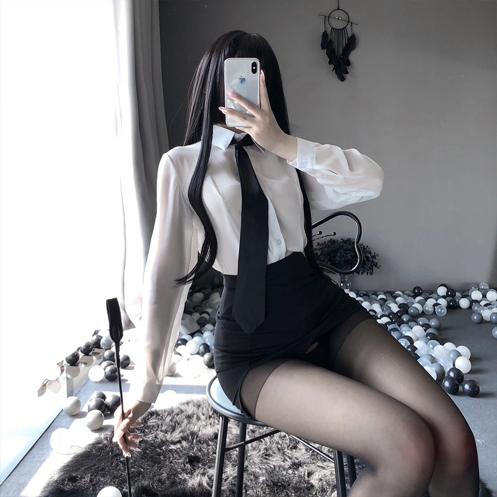 Sexy Lingerie Office Teacher Uniform Cosplay Costumes Long Sleeve Shirt  Mini Skirt Women Erotic Porno Temptation College Girl | Shopee Malaysia