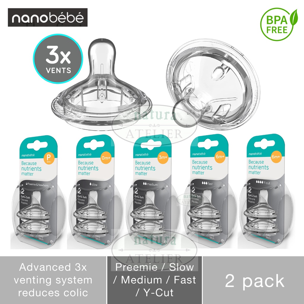 Nanobebe Baby Bottle Nipples, Slow Flow, Medium Flow, Fast Flow, Premie  Flow, Y-Cut