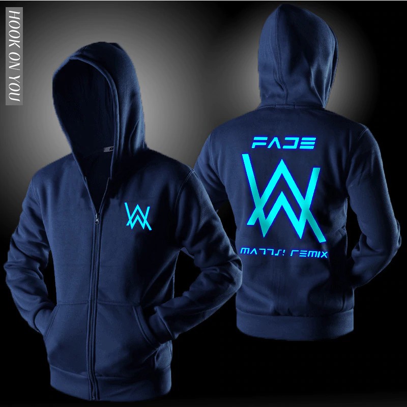 New Alan Walker Zipper Hoodies Luminous Glowing In Dark Sweatshirt Hooded