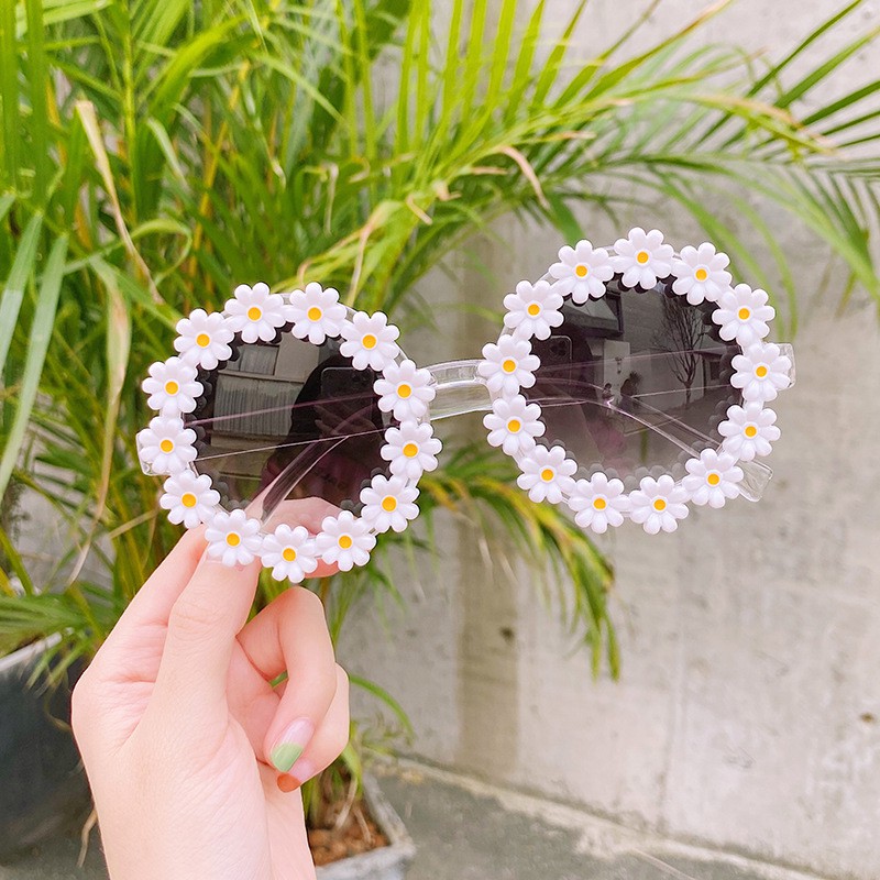 Women Fashion Daisy Round Frame Flower Glasses Prom party