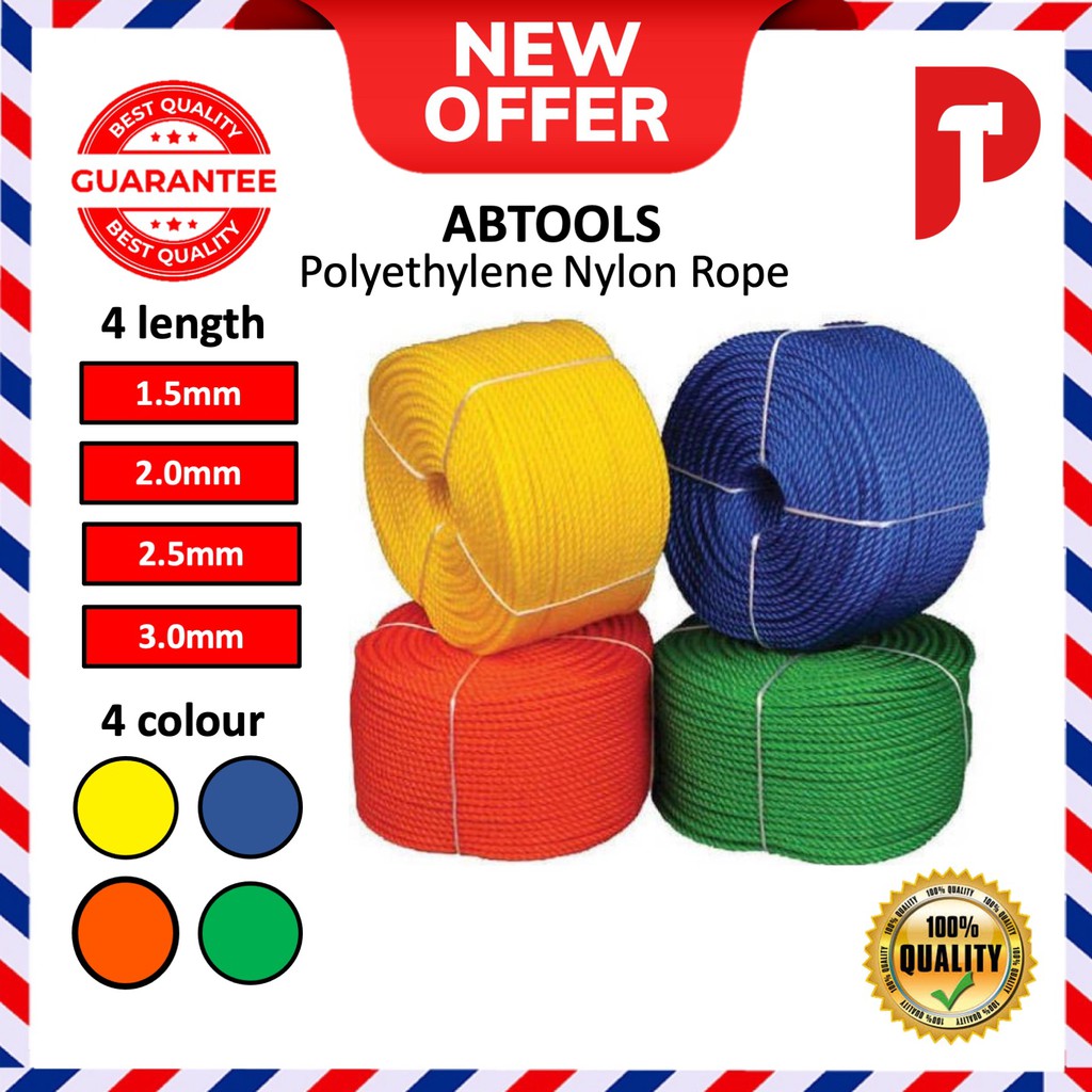 Polyethylene Nylon Rope 1.0mm, 1.5mm, 2mm, 2.5mm, 3mm All Colour