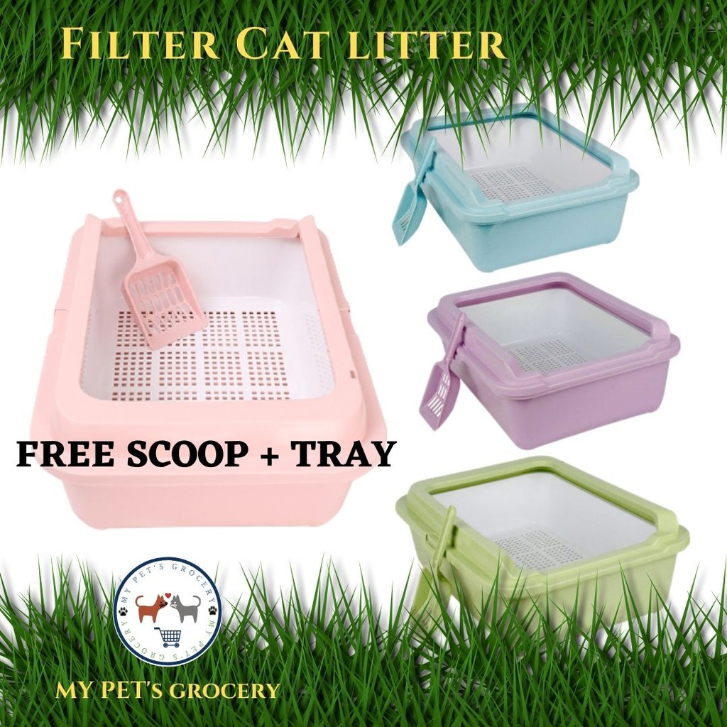 Cat litter outlet tray with filter