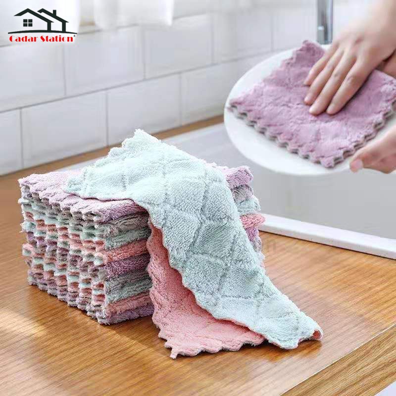 5PCSKitchen Dish Cloth Kitchen Rags Thicken Absorbent Housework Clean Towel  Kitchen Cleaning Supplies Microfiber Cleaning Cloth