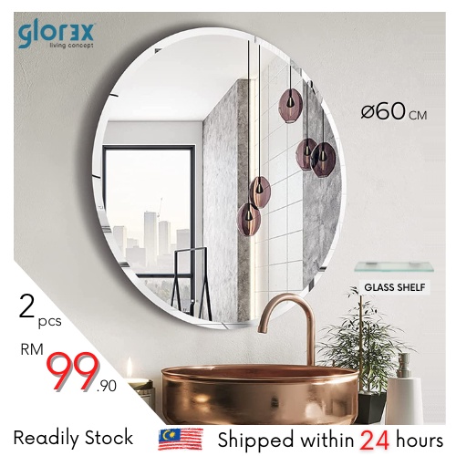 GLOREX)(2pcs) High Quality Aluminium Bathroom Cheap Mirror Safety Film  Mirror Toilet Mirror Vanity Bilik Mandi Cermin