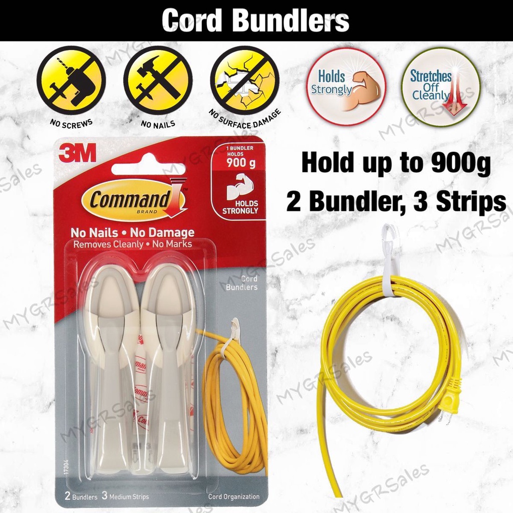 3M Command Cord Bundler 17304 (Holds Up To 900g) (2pcs/pck) Wall Adhesive