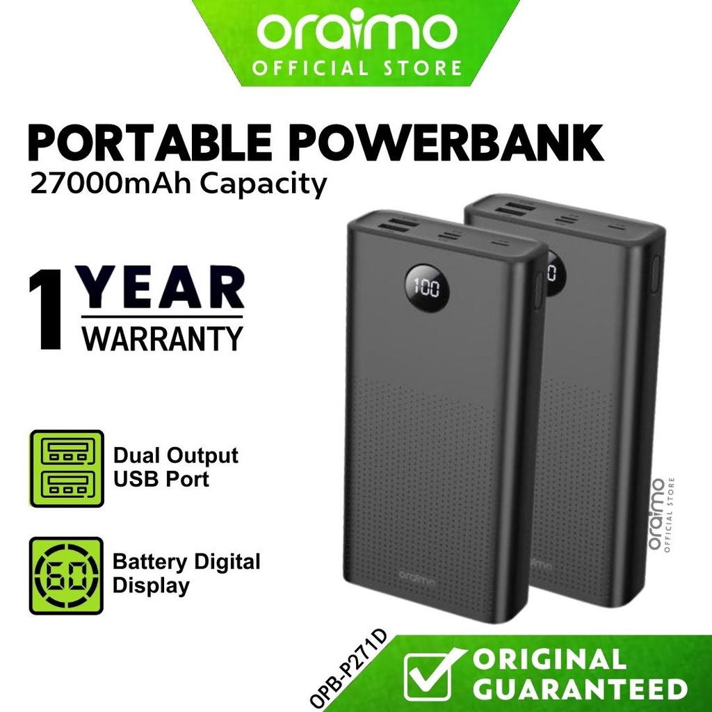 ORAIMO Powerbank 27000mAh Powerbank Fast Charging Powerbank Type C Input  2.1A Powerbank Portable Powerbank PD OPB-P271D