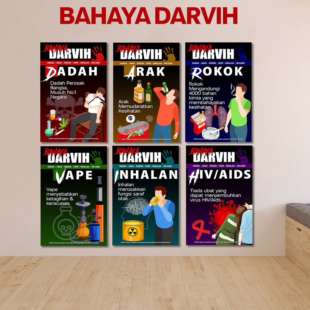 Poster Keceriaan Sekolah Bahaya DARVIH Merokok Dadah Arak