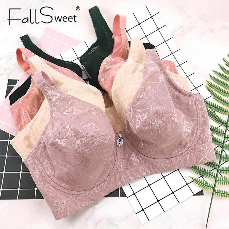 FallSweet Plus Size Women Bra Push Up Lace Thin Full Cup Brassiere E F Cup  38 To 50