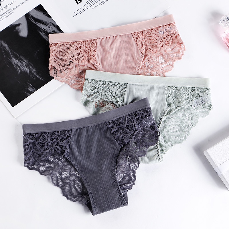 Mega Deal》Women Soft Lace Panties Ice Silk Seamless Underwear Women Briefs  Underpants