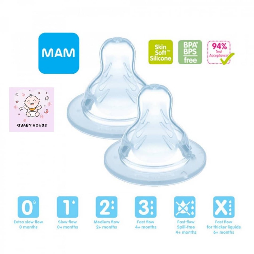 MAM Size 0 Extra Slow Flow Bottle Nipple, 0+ Months, 4 Pack