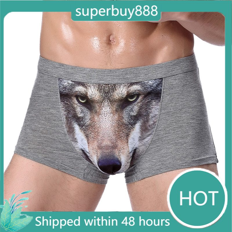 Men's Boxer Sexy 3D Wolf Print Underwear Smooth Trunks Briefs Shorts  Underpants