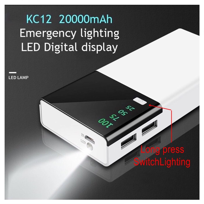 Powerbank 20000mah Led Display 5v21a Dual Input Dual Output - Hitam