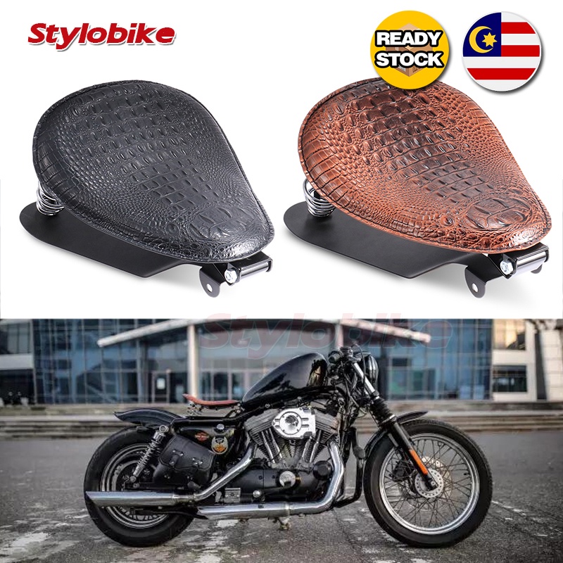 Motorcycle Retro Crocodile Style Leather Solo Spring Saddle Seat