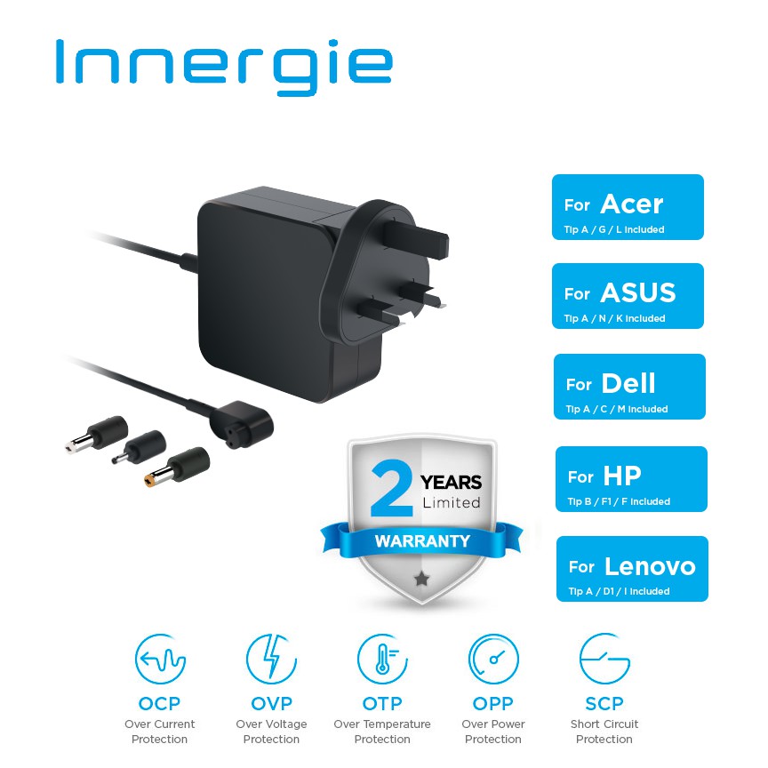 Innergie 65U Laptop Power Adapter 65W with Built in Cable For ACER