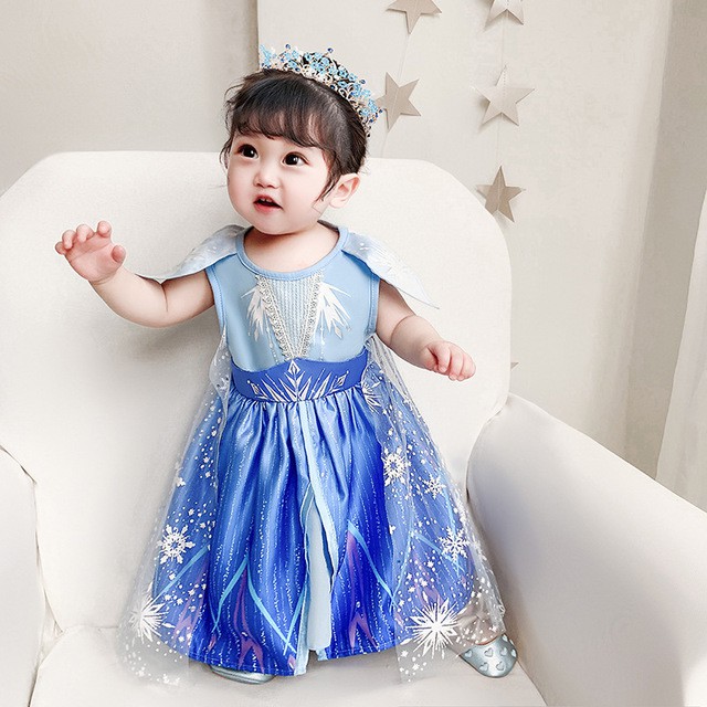 Frozen 2 Elsa Princess Costume Dress Baby Girl Toddler Baju