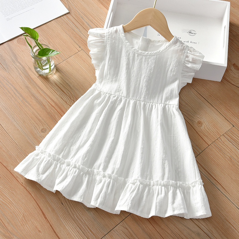 1 10Yrs Baby Girls White Ruffles Dress Children Princess Fleet Sleeve Dresses Shopee Malaysia