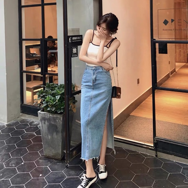 Long denim outlet skirt malaysia