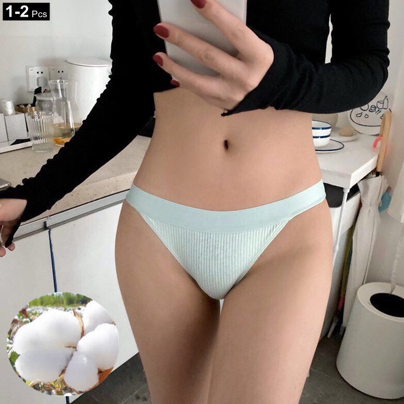 Simple Sexy Threaded Cotton Women's Underwear Comfortable Low-waist Thong  Briefs Solid Color Seamless Panties