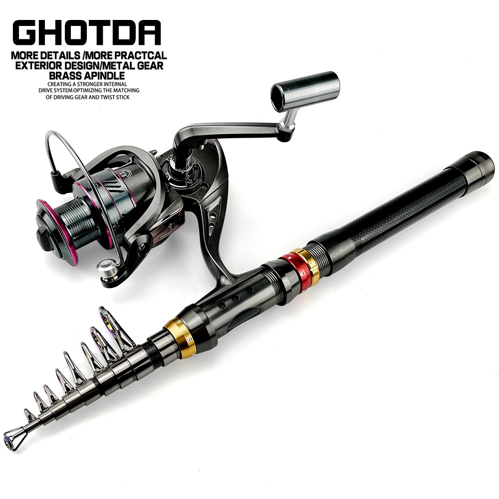 GHOTDA 1.8-3.6m Telescopic Fishing Rod and 5.2:1 Fishing Reel