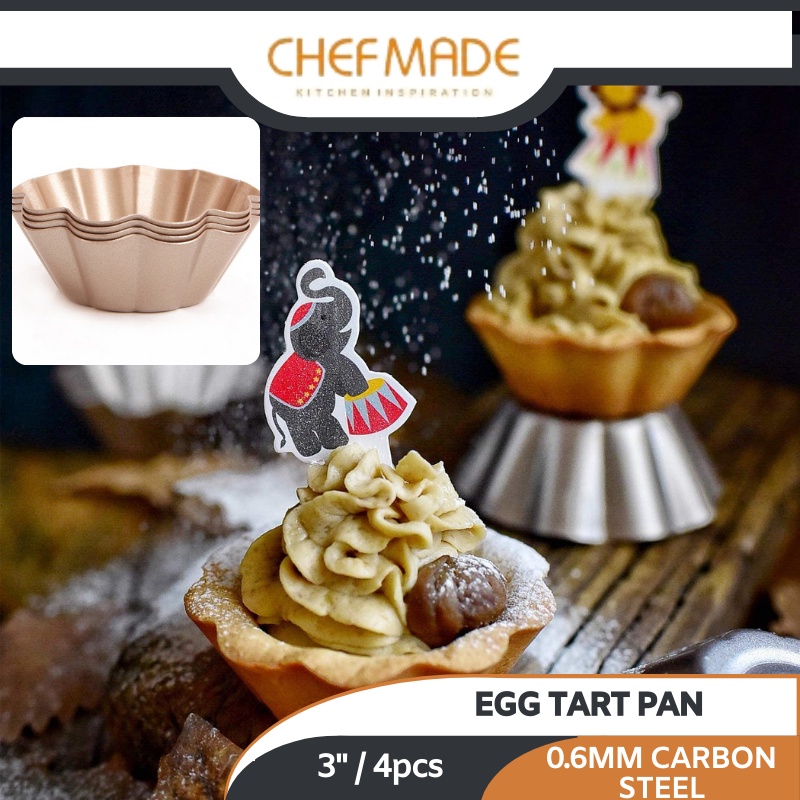 Chefmade, 4pcs, Nonstick Carbon Steel Mini Cheese Cake Pan Set