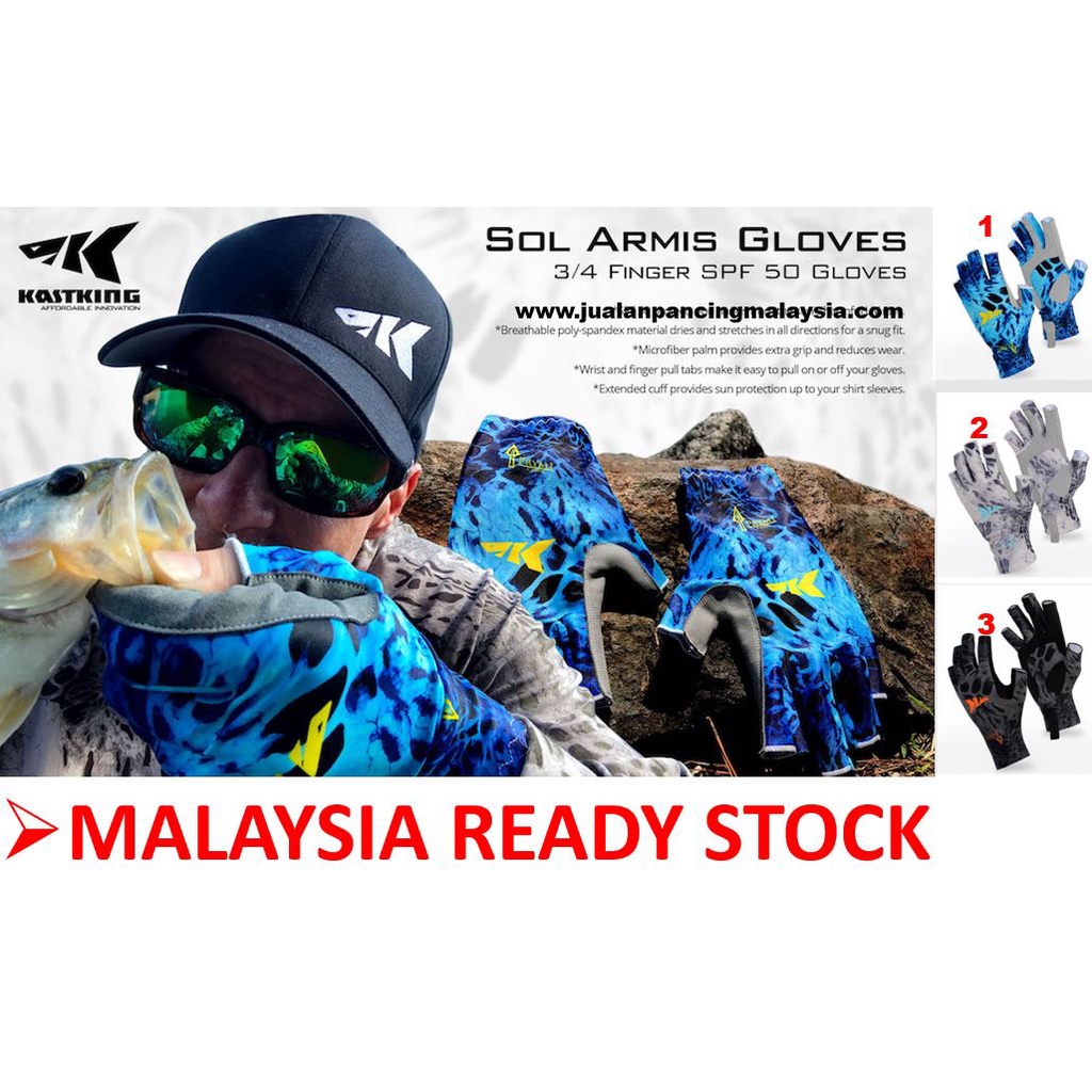 KastKing Sol Armis UPF50+ Fishing Gloves UV Protection for Fishing,  Half-Finger Breathable Leather Glove, Malaysia StocK