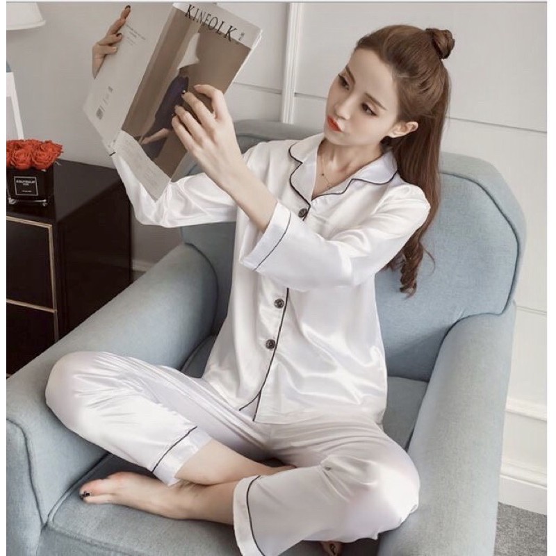 READY STOCK PLAIN SATIN PYJAMAS IN WHITE Shopee Malaysia