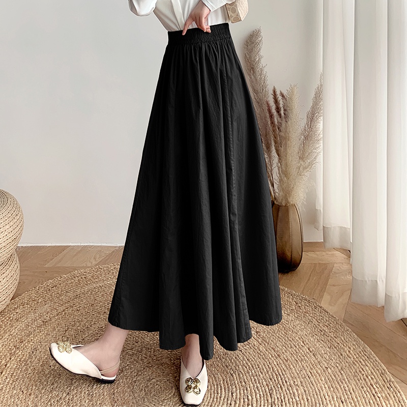 A-Line Skirt Perempuan New Style Thin High Waist Long Knee Length Skirt  Labuh Umbrella Girls Skirt Wanita Mid-Length