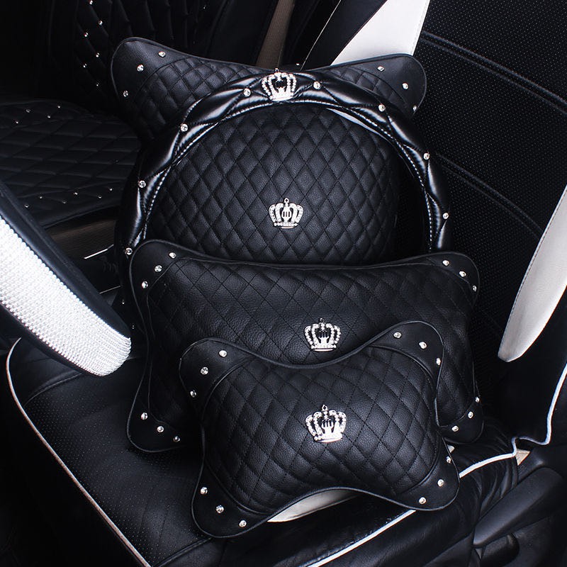 Car Headrest Pillow Luxury Diamond Pattern Car Headrest Neck