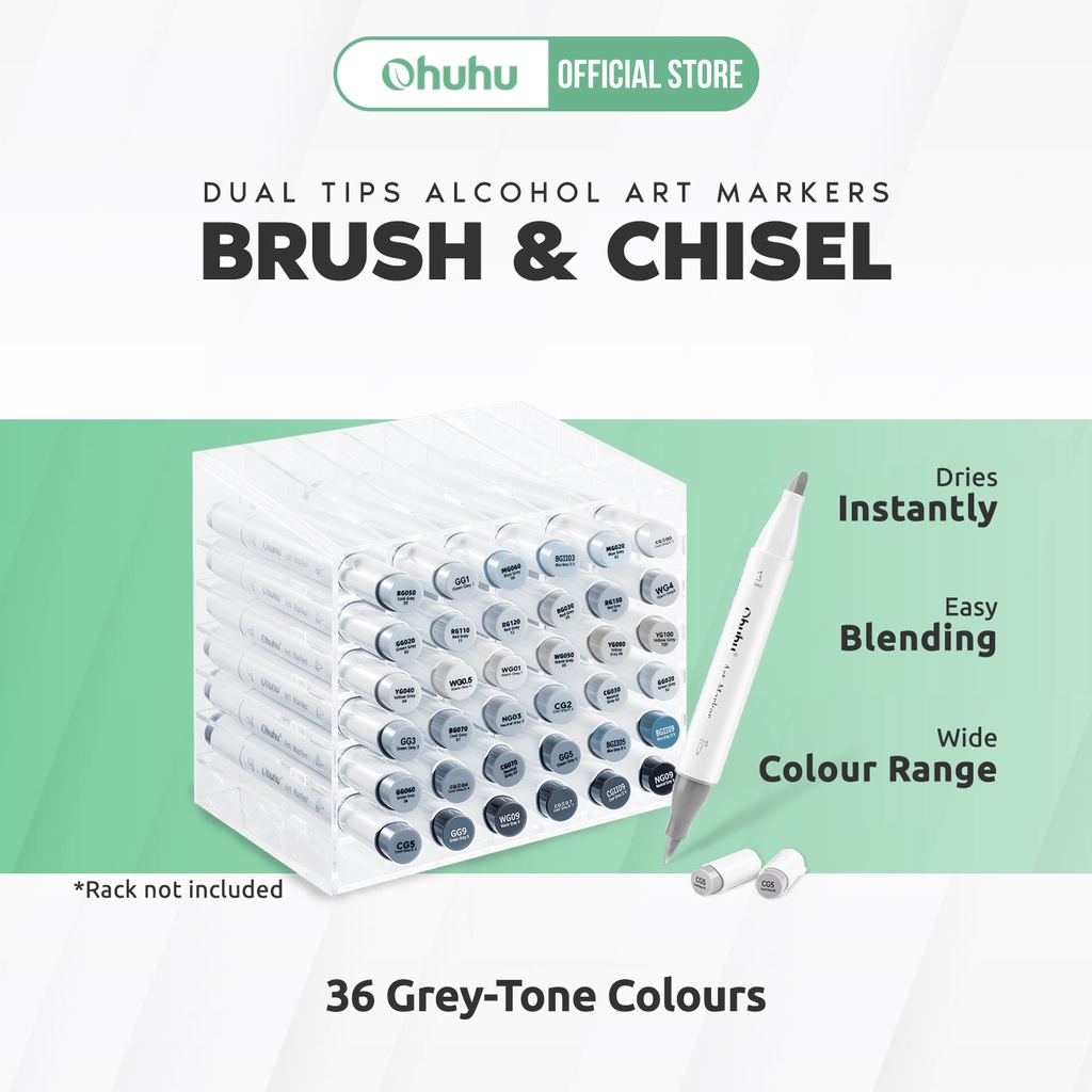 Ohuhu Grey Tone Colors Dual Tips Alcohol Art Markers - Brush