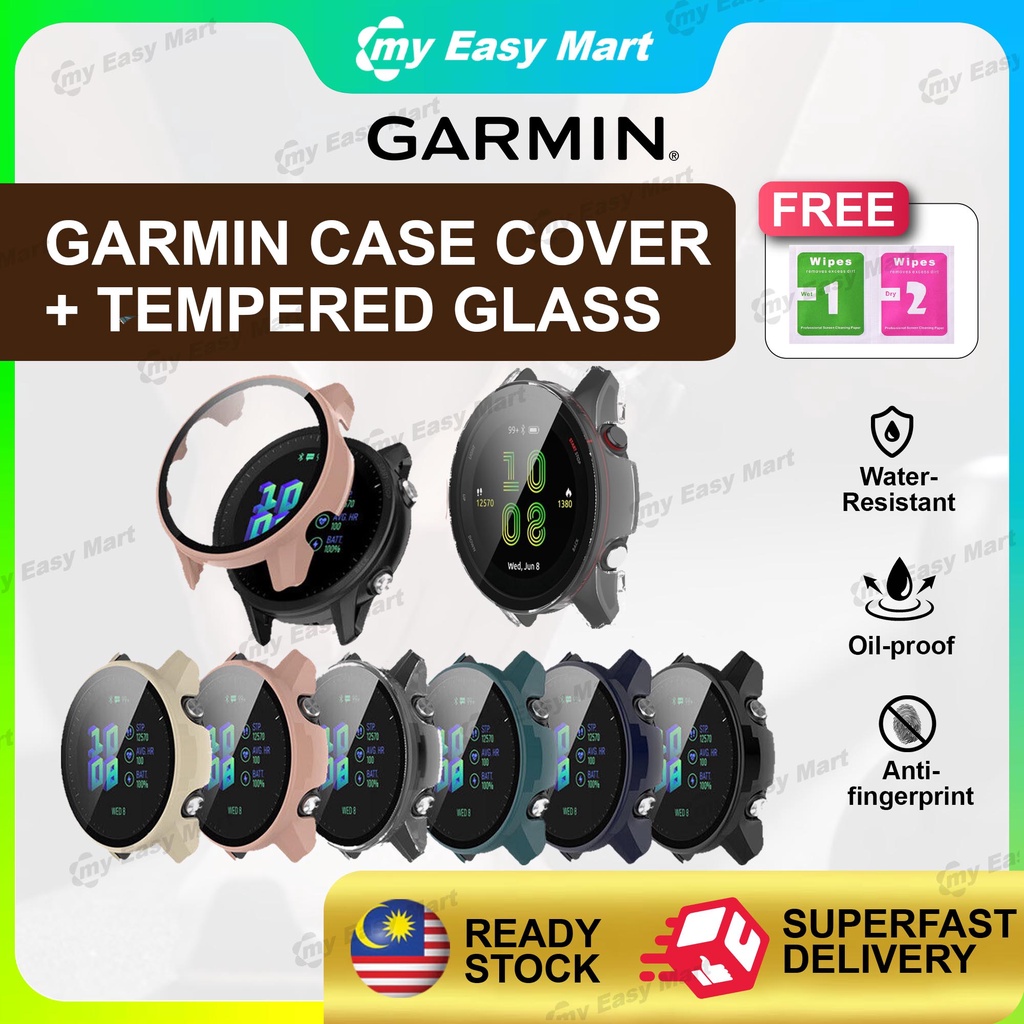 For Garmin Forerunner 965 PC + Toughened Film Integrated Watch Protective  Case(Blue)
