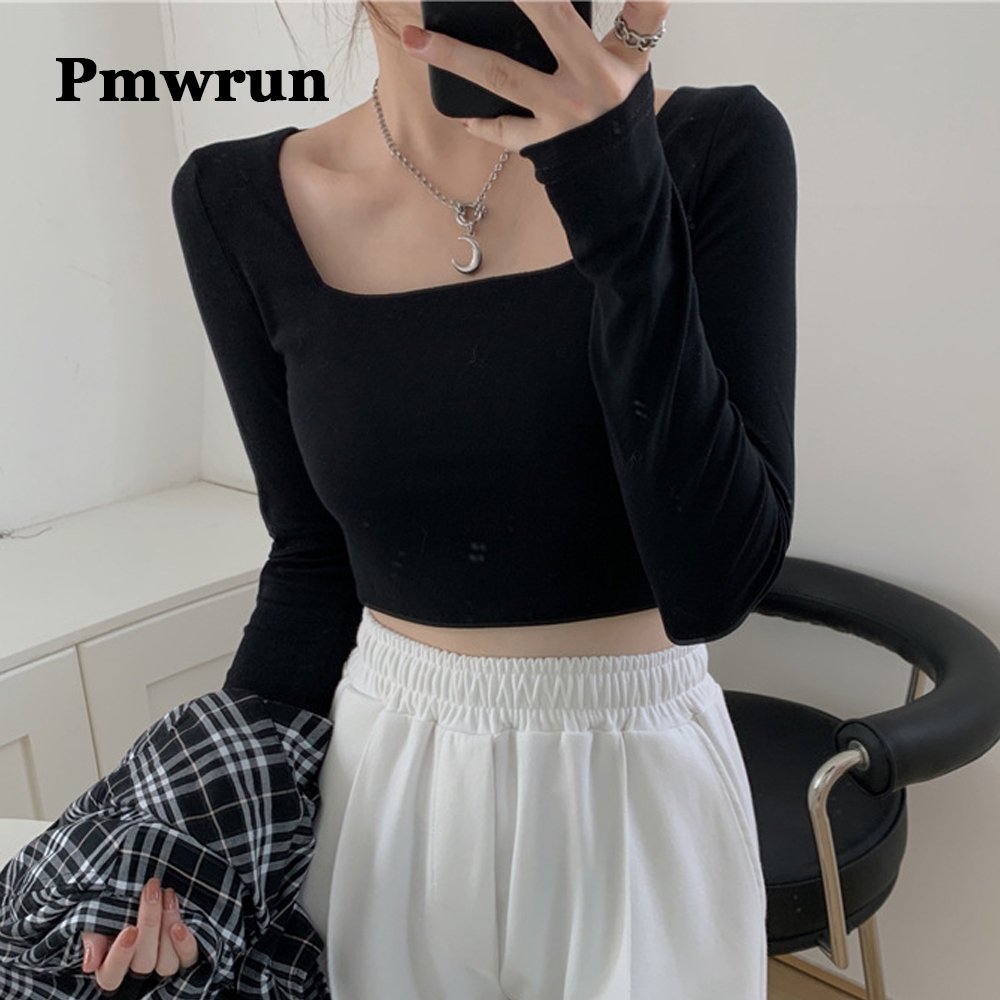 Long-sleeved T-shirt Women's Autumn New Tight-fitting Inner Bottoming Shirt  Square Collar Fake Two-piece Babes T-shirt - AliExpress